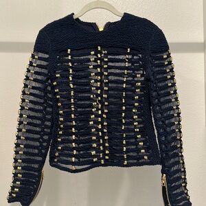 Balmain and H&M Navy Blue Golden Braided Rope Top